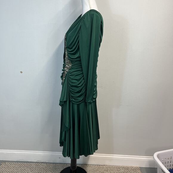 Vintage 80s Dynasty David Rose Dress sz 16 Green Jewels Sequins Cocktail Wedding - Picture 10 of 16